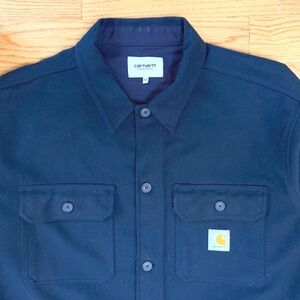 Carhartt WIP Mens XXL Navy Blue Wool Blend Button Up Shirt Jacket Overshirt